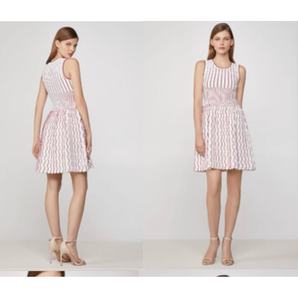 Herve Leger size M off white and shimmery red fit and flare dress knee length